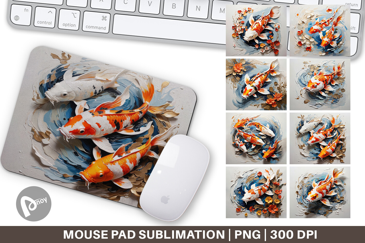 Mouse Pad 3D Koi Fish Painting Graphic by Artnoy · Creative Fabrica