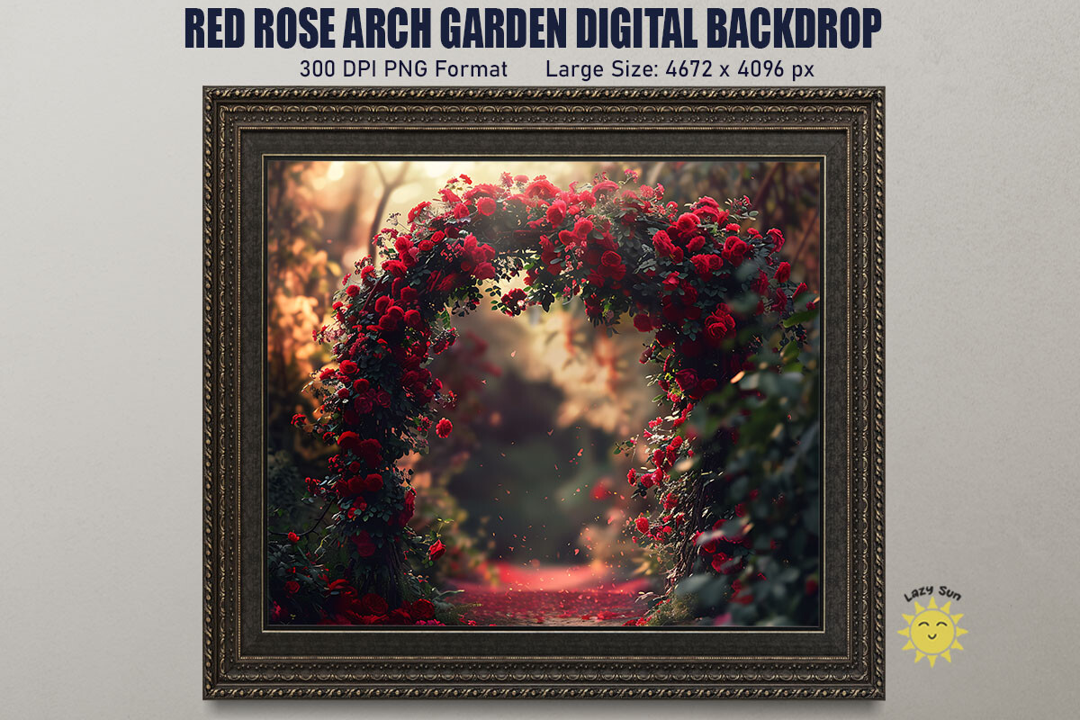 Red Roses Arch Printable Free Red Rose Arch Garden Digital Backdrop Graphic by Lazy Sun · Creative ...