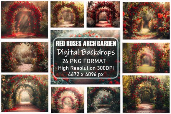 Preview of Red Rose Arch Garden Digital Backdrops digital backdrop