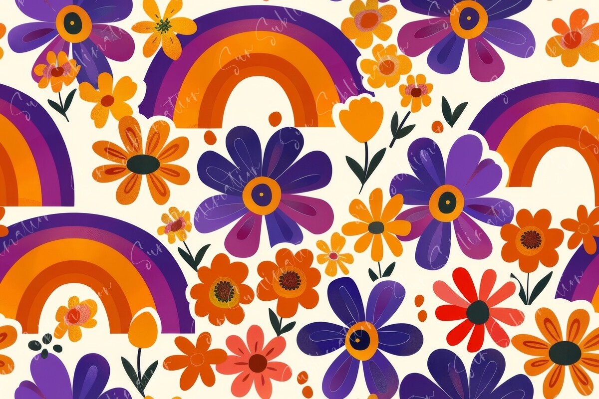 Vibrant Floral Rainbows Seamless Pattern Graphic by Sun Sublimation ...