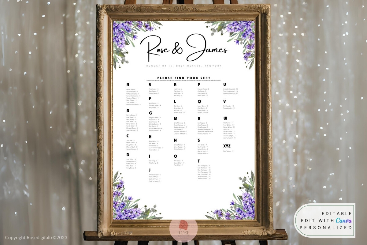 Wedding Seating Chart Lavender