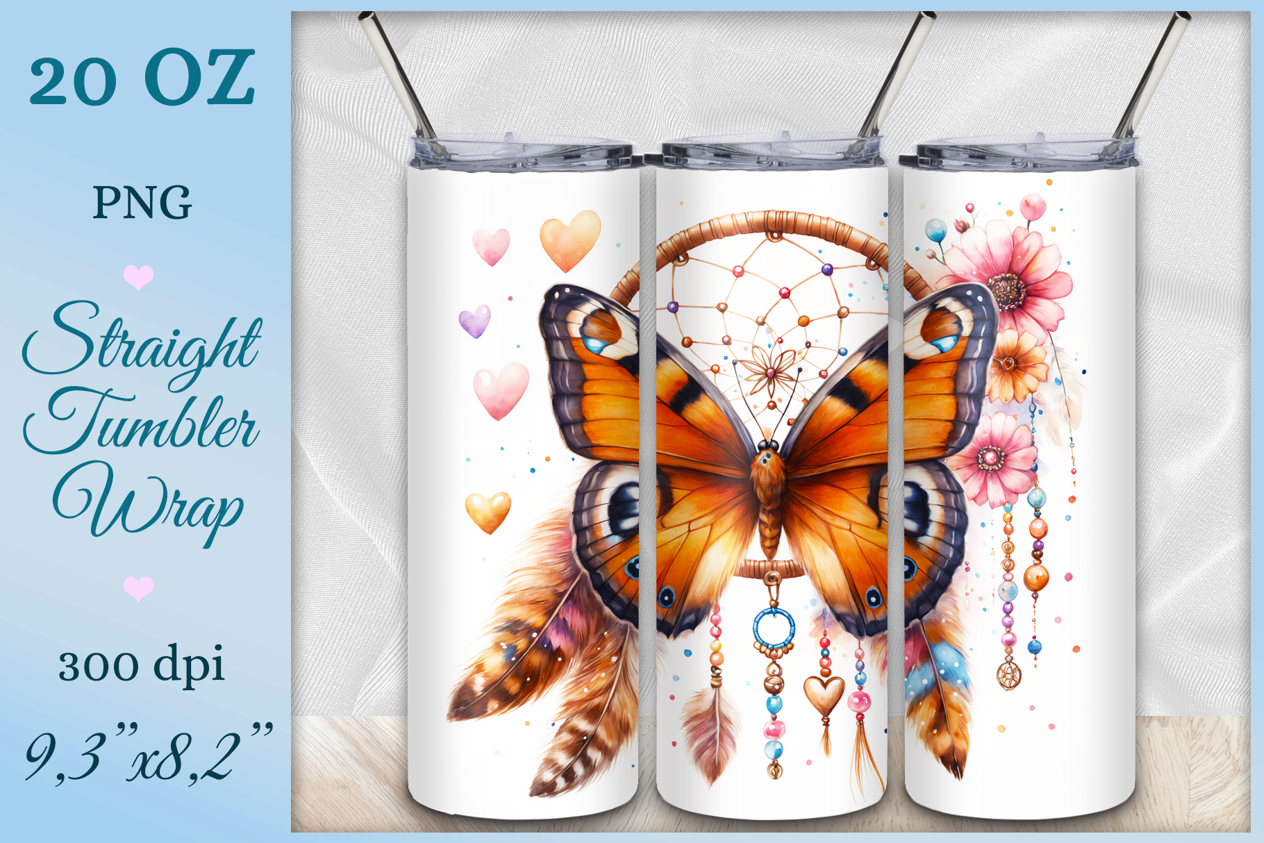 Tumbler Wrap Butterfly and Dreamcatcher Graphic by Fantasy Island ...