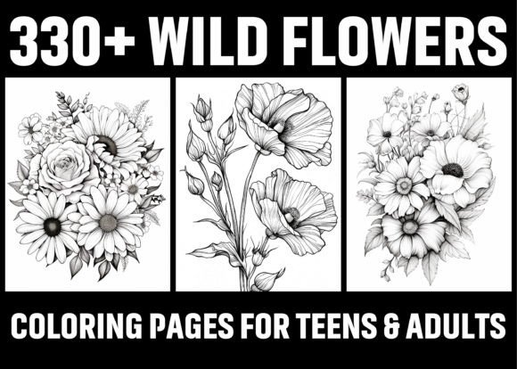 Preview of 330+ Wild Flowers Coloring Pages KDP adult coloring pages
