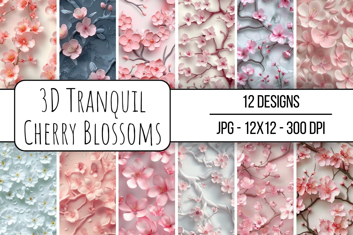 3D Tranquil Cherry Blossoms Graphic by Juniper Moon · Creative Fabrica
