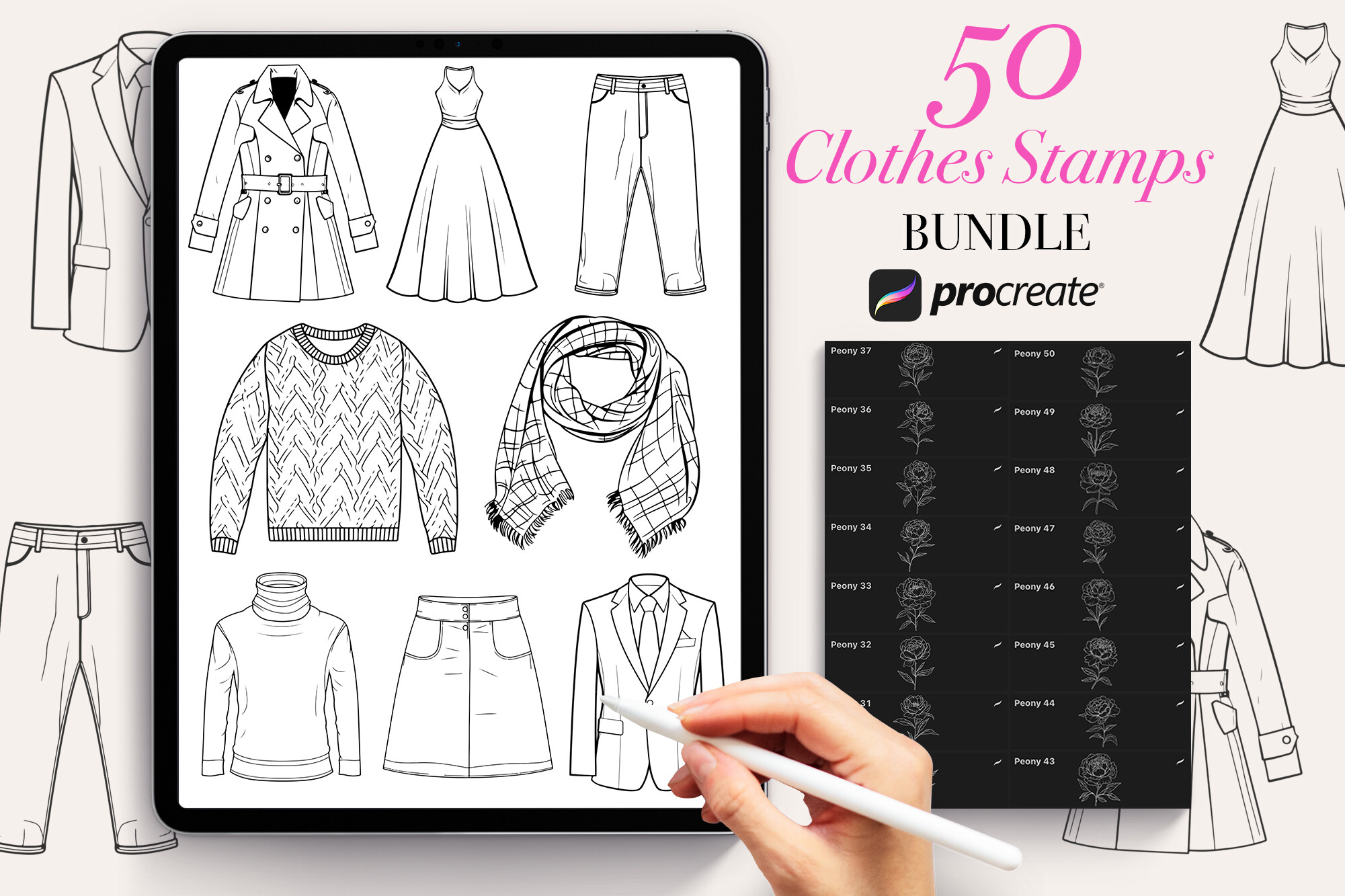 50 Clothes Procreate Stamps Brushes - photo 1