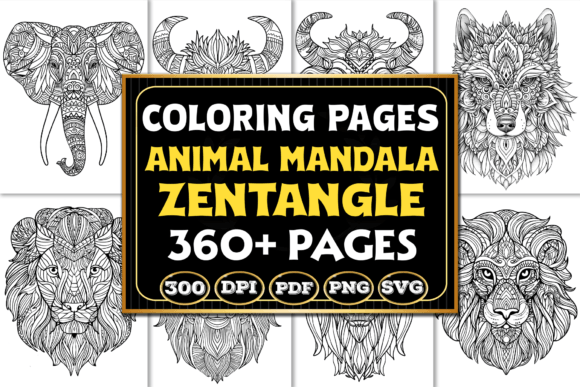 Preview of Animal Mandala Zentangle Coloring Pages coloring pages for adults
