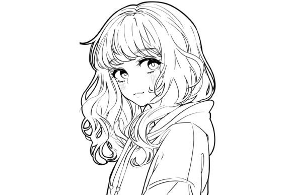 Kawaii Anime Girl Coloring Page for Kids