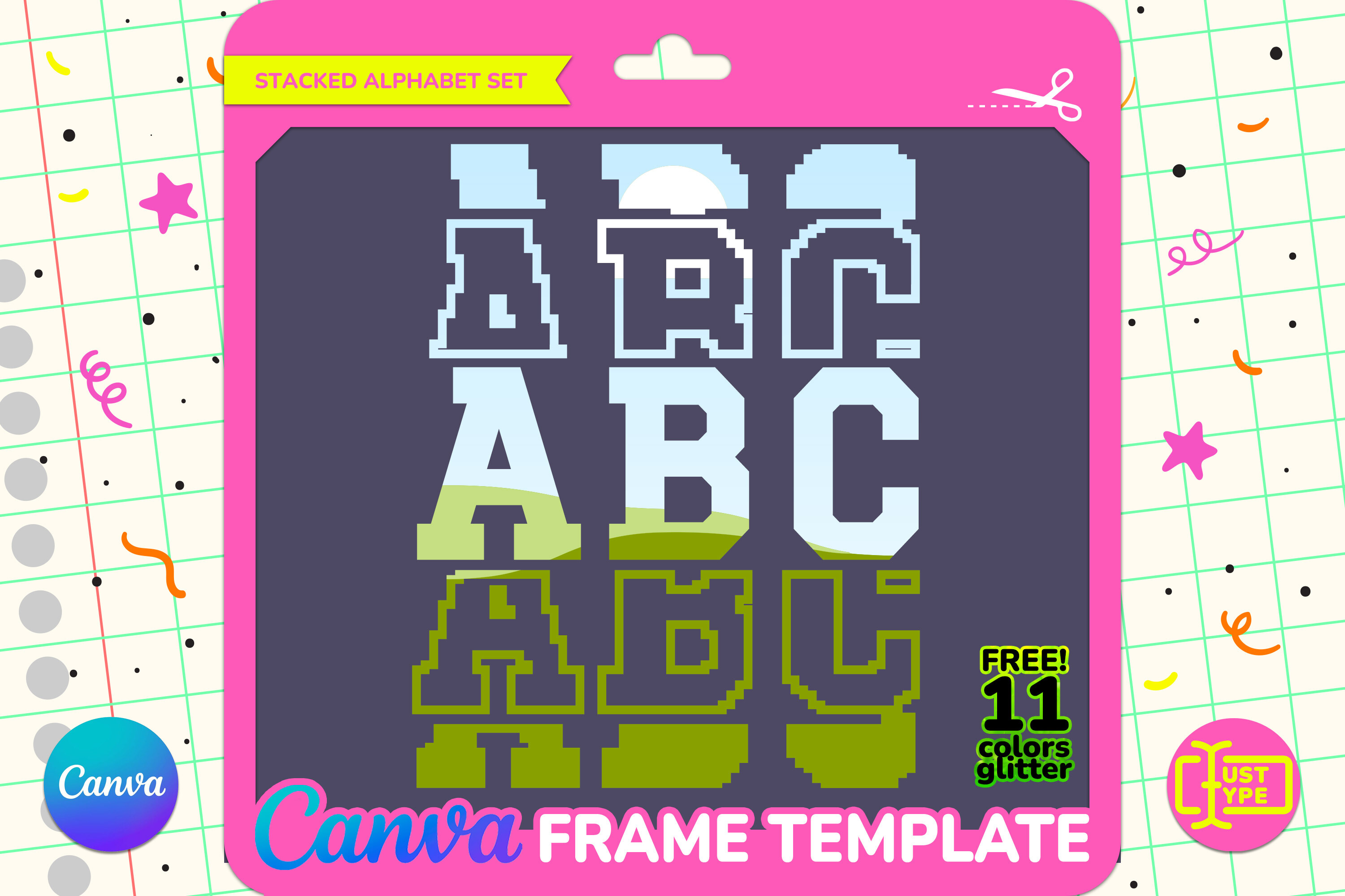 Pixel Stacked Alphabet Canva Frame