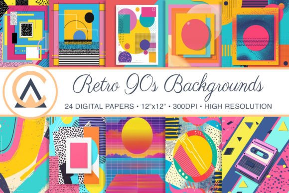 Retro 90s 80s Digital Paper Backgrounds