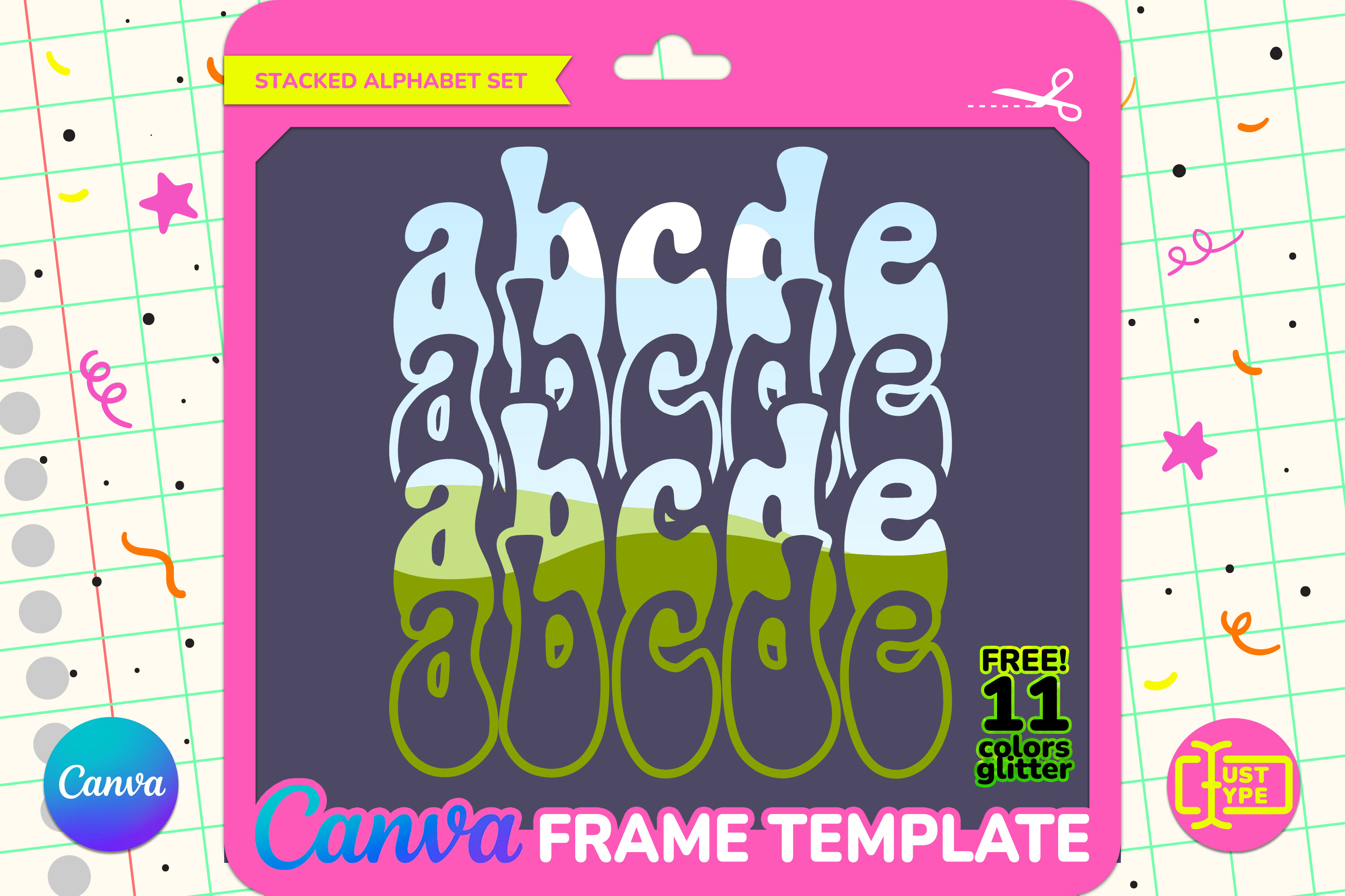Wavy Disco Stacked Canva Frame Template