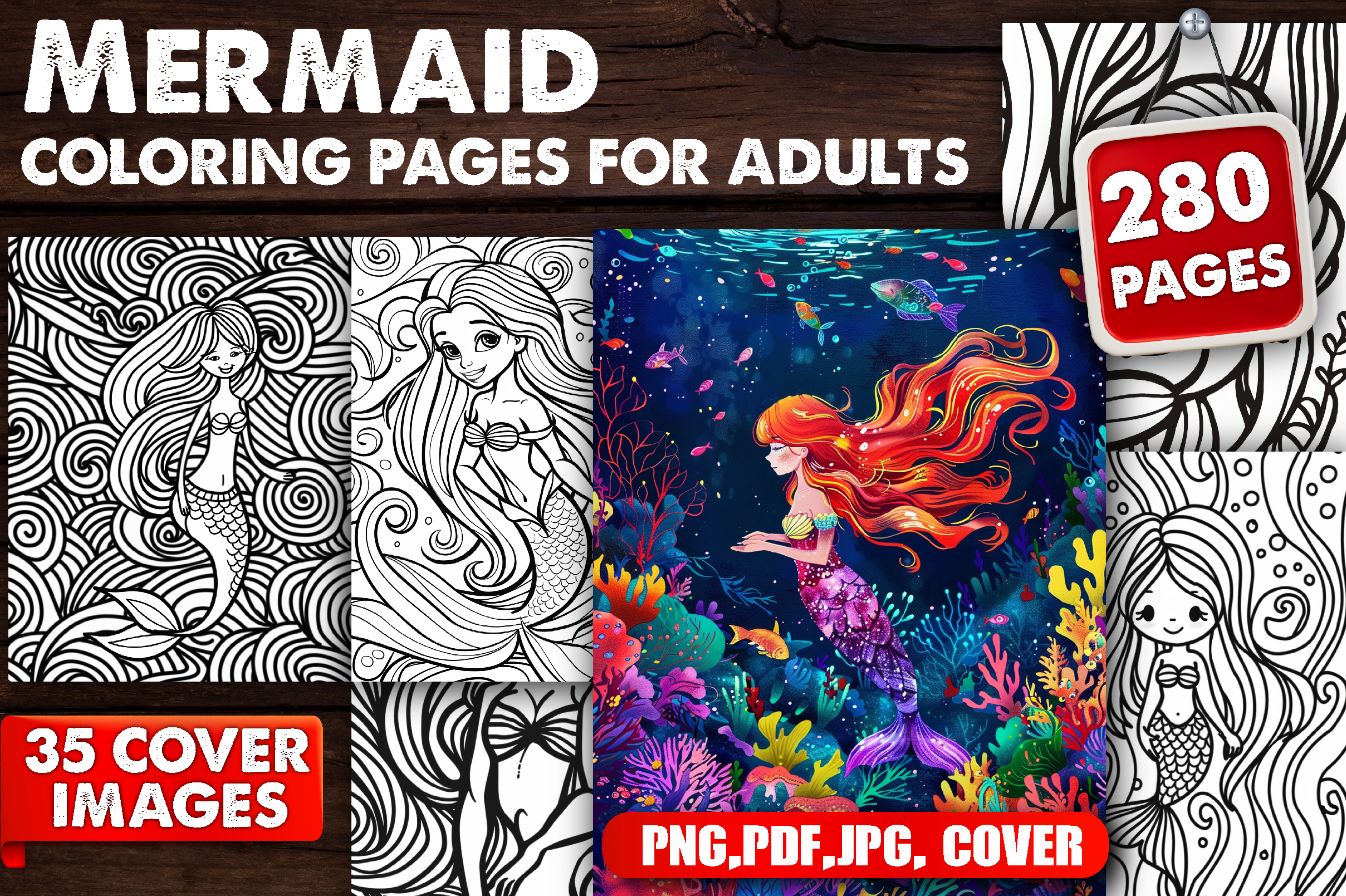 280 Mermaid Coloring Pages for Adults