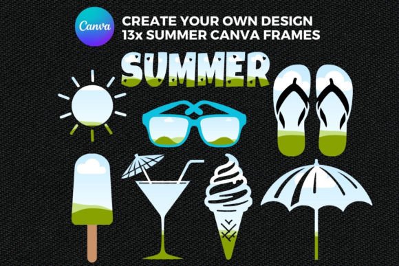 Assorted summer Canva frames with seasonal shapes