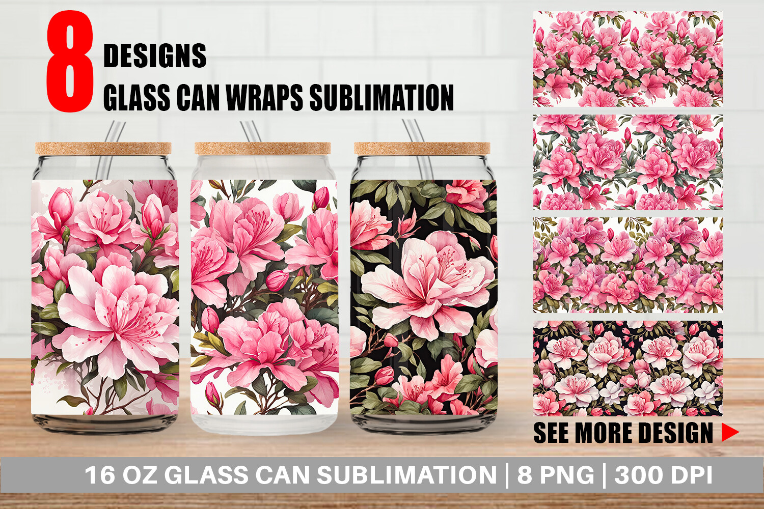 Glass Can Azalea Seamless Pattern Graphic by Artnoy · Creative Fabrica