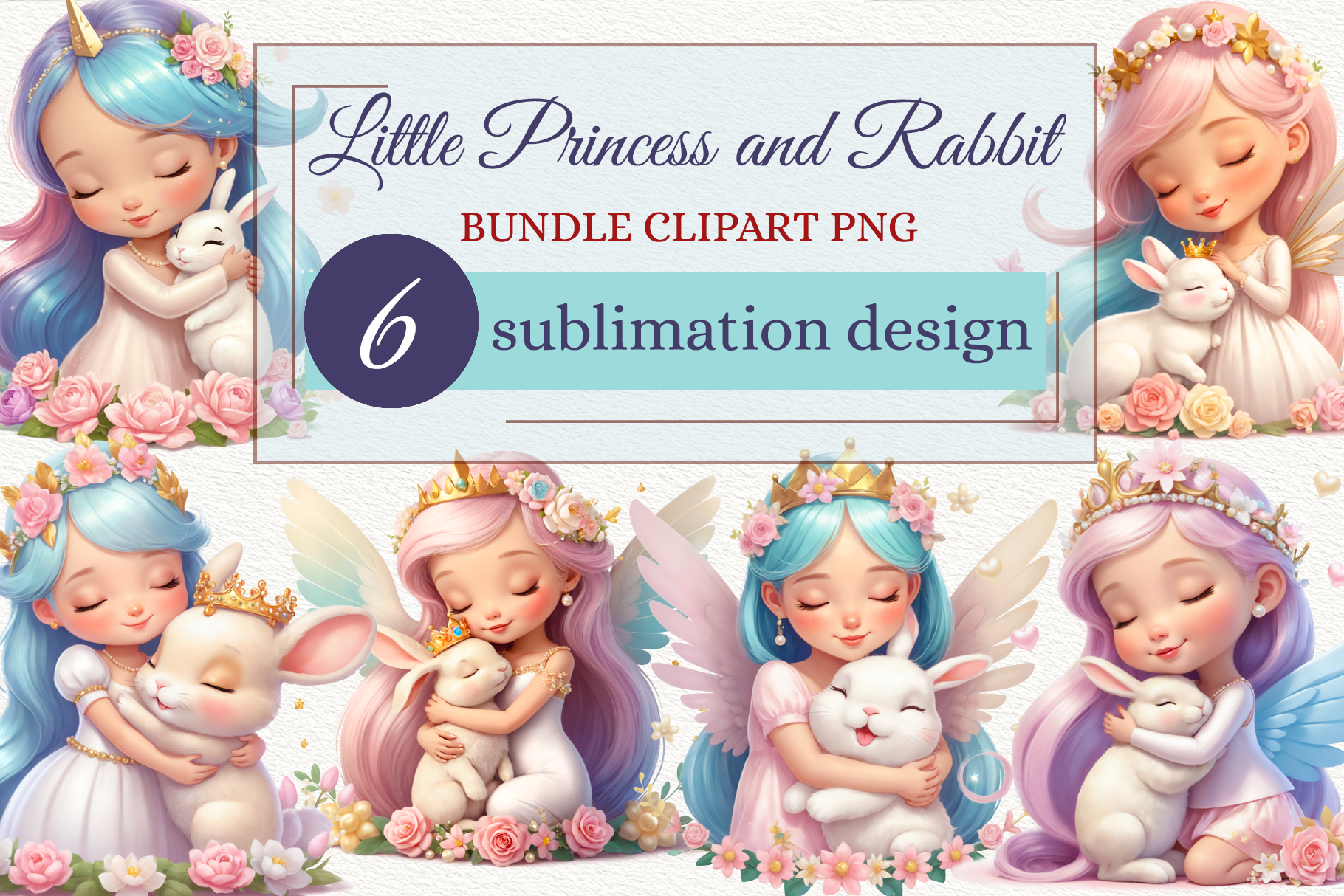 Little Princess and Rabbit Clipart Png Graphic by Fantasy Island ...