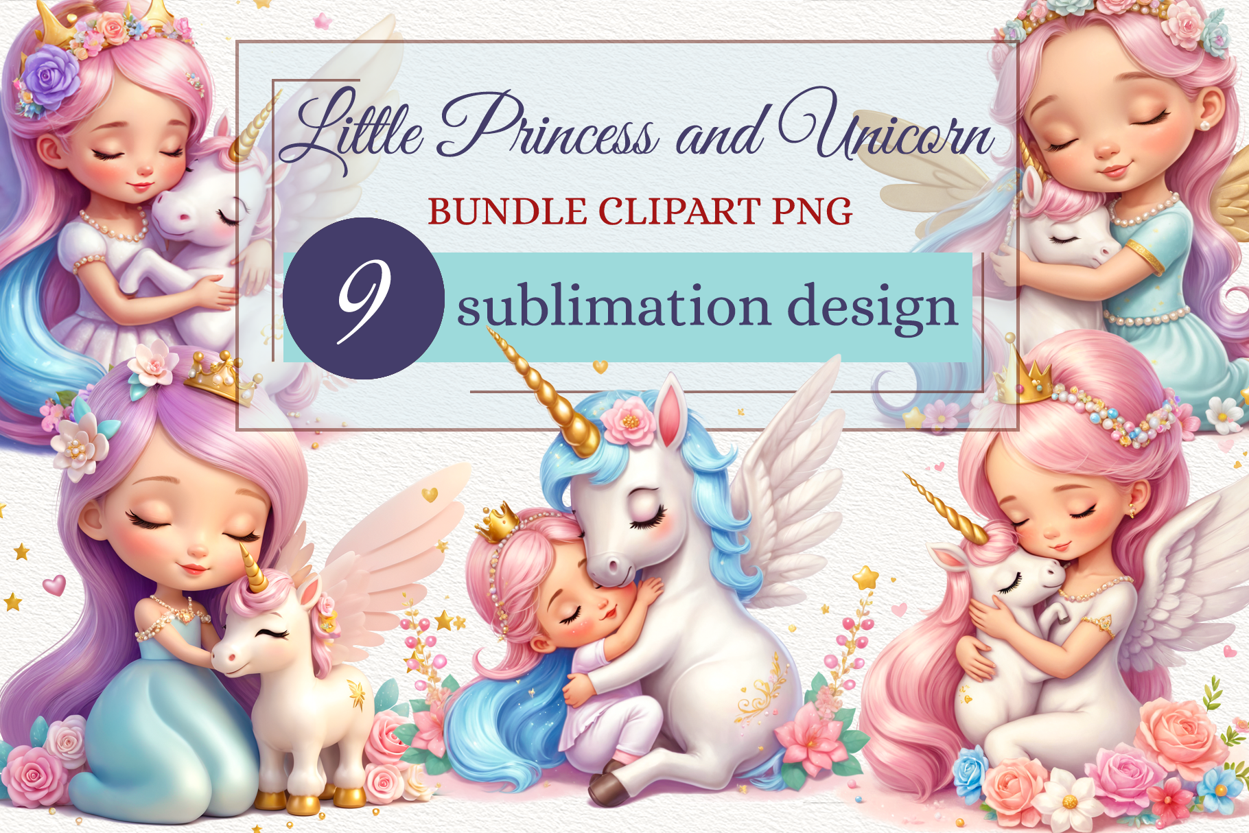 Little Princess and Unicorn Clipart Png Graphic by Fantasy Island ...