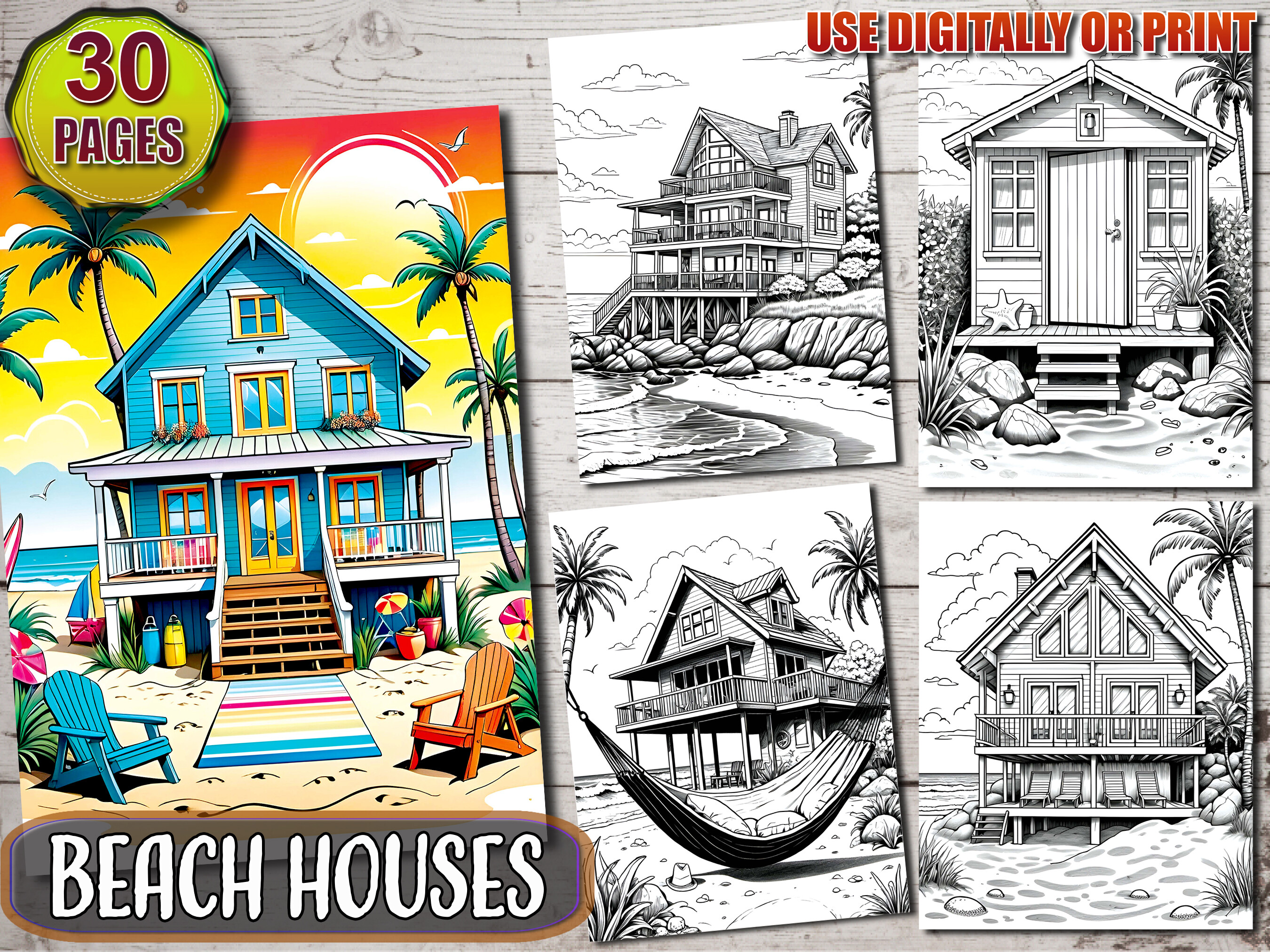 Seaside Serenity Coloring Pages Graphic by ADCPArt · Creative Fabrica