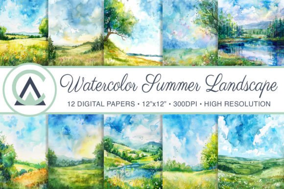 Watercolor Summer Landscape Backgrounds