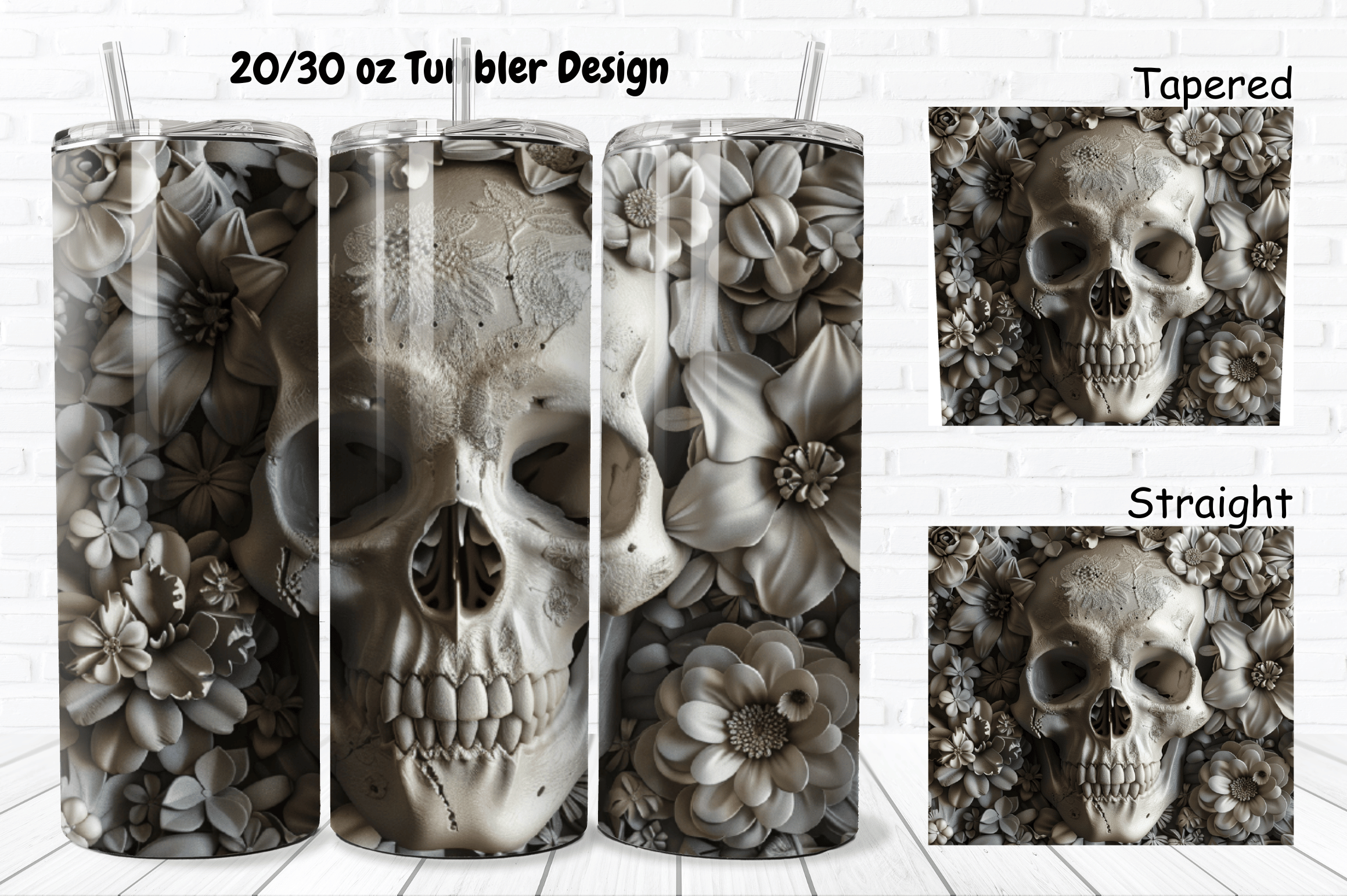 3D Floral Skull 20 / 30 Oz Tumbler Wrap Graphic by Regulrcrative ...