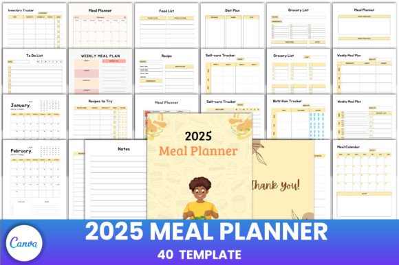 Editable 2025 Meal Planner Canva