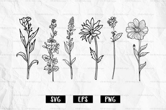 Wildflower Floral Svg, Line Art Flower