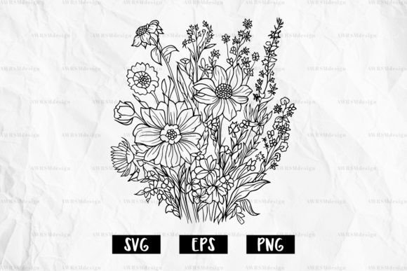 Wildflower Floral Svg, Line Art Flower