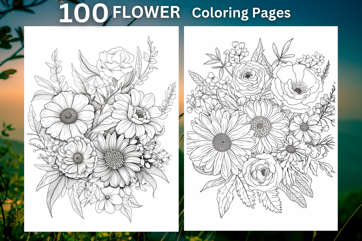 100 Flower Coloring Pages for Adults