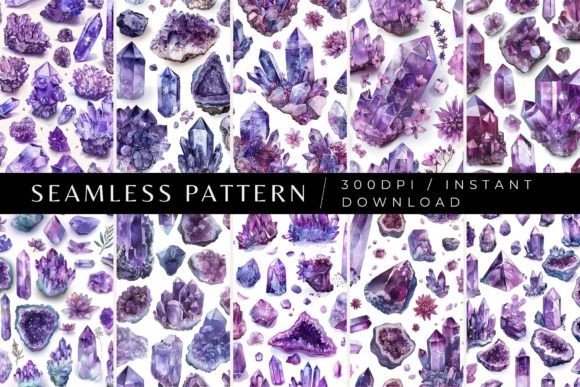 Amethyst Seamless Patterns Graphic by Inknfolly · Creative Fabrica