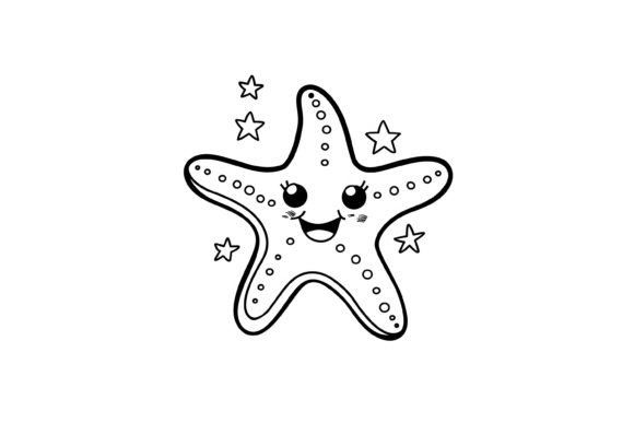 Kawaii Starfish Coloring Page for Kids