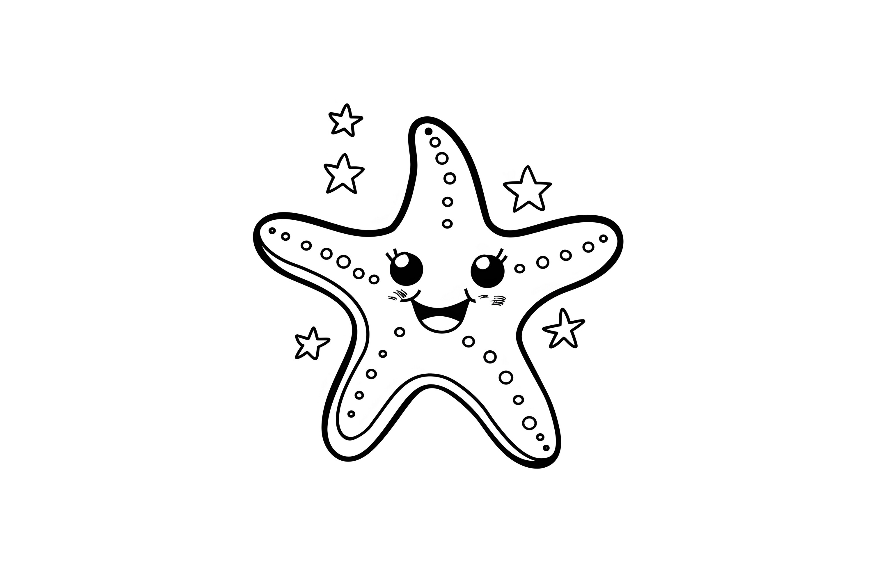 Kawaii Starfish Coloring Page for Kids
