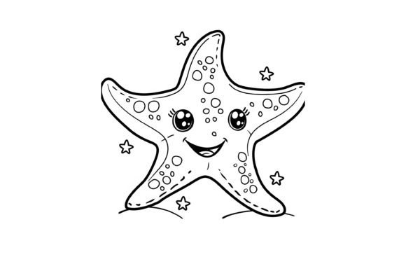 Kawaii Starfish Coloring Page for Kids