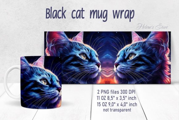 Mystical Cat Mug Wrap Sublimation Design Graphics