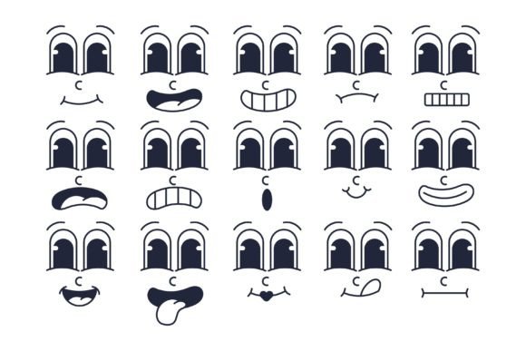Retro Cartoon Expressions Collection Set Graphic Illustrations By Ozan ID