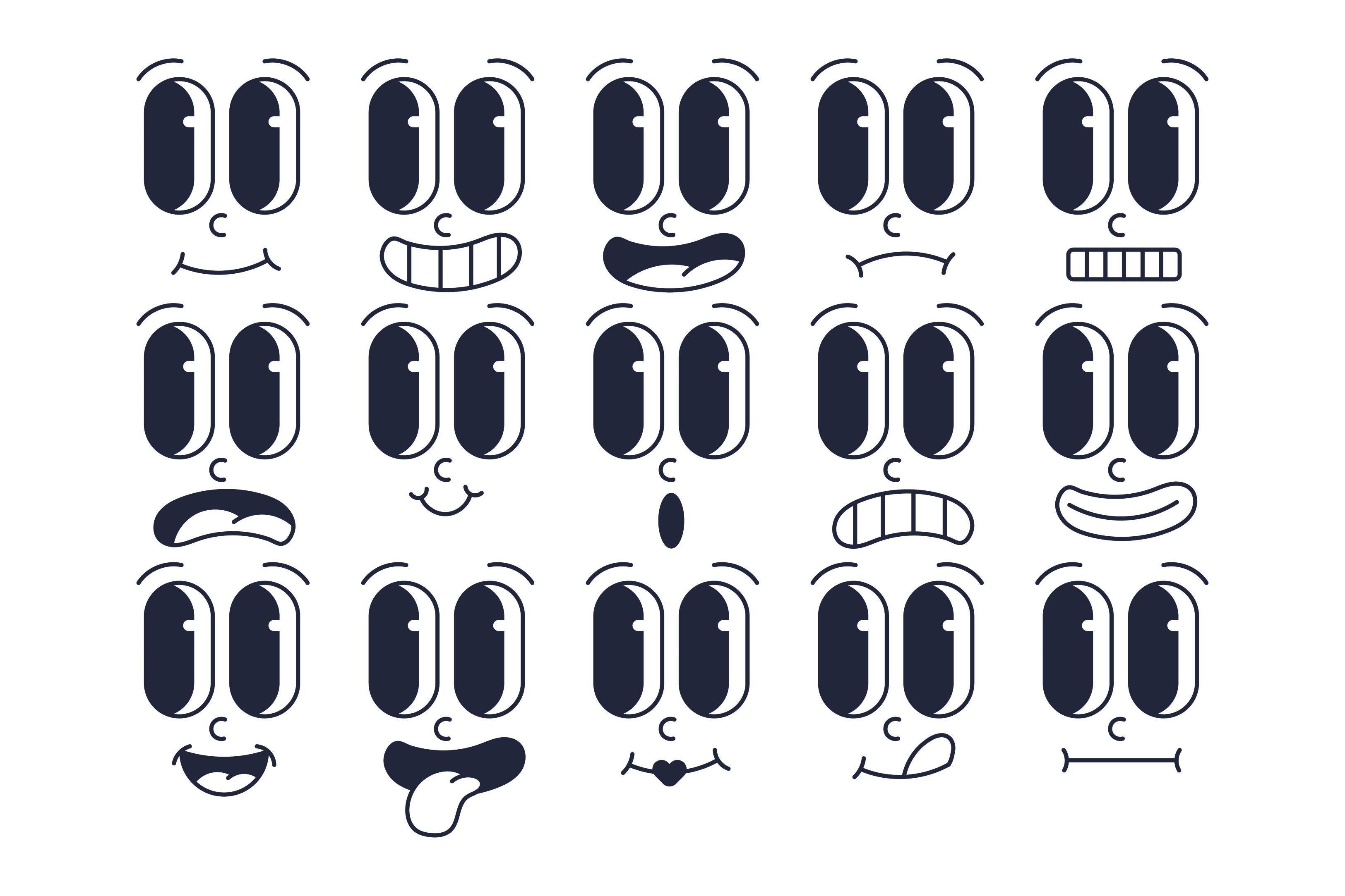 Set of Cute Vintage Retro Cartoon Face Graphic by Ozan ID · Creative ...