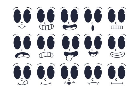Set of Retro Vintage Cartoon Expressions Illustration Illustrations Imprimables Par Ozan ID