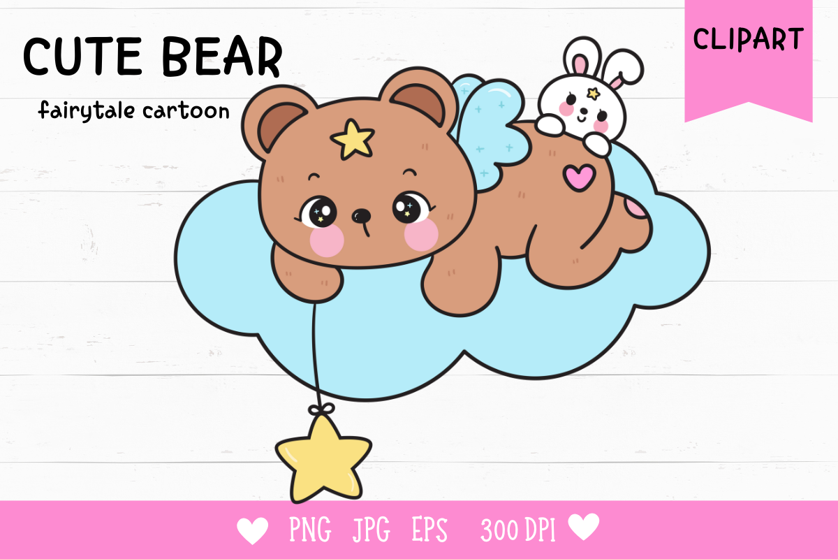 Teddy Bear and Bunny Rabbit on Cloud Graphic by vividdiy8 · Creative ...