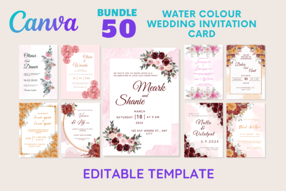 Water Colour Wedding Invitation Card Graphic Print Templates By DesignConcept