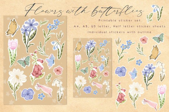 Butterfly Flowers Sticker Set