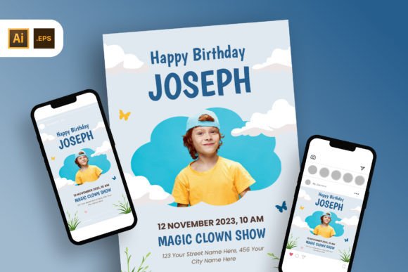 Clouds Birthday Invitation Template