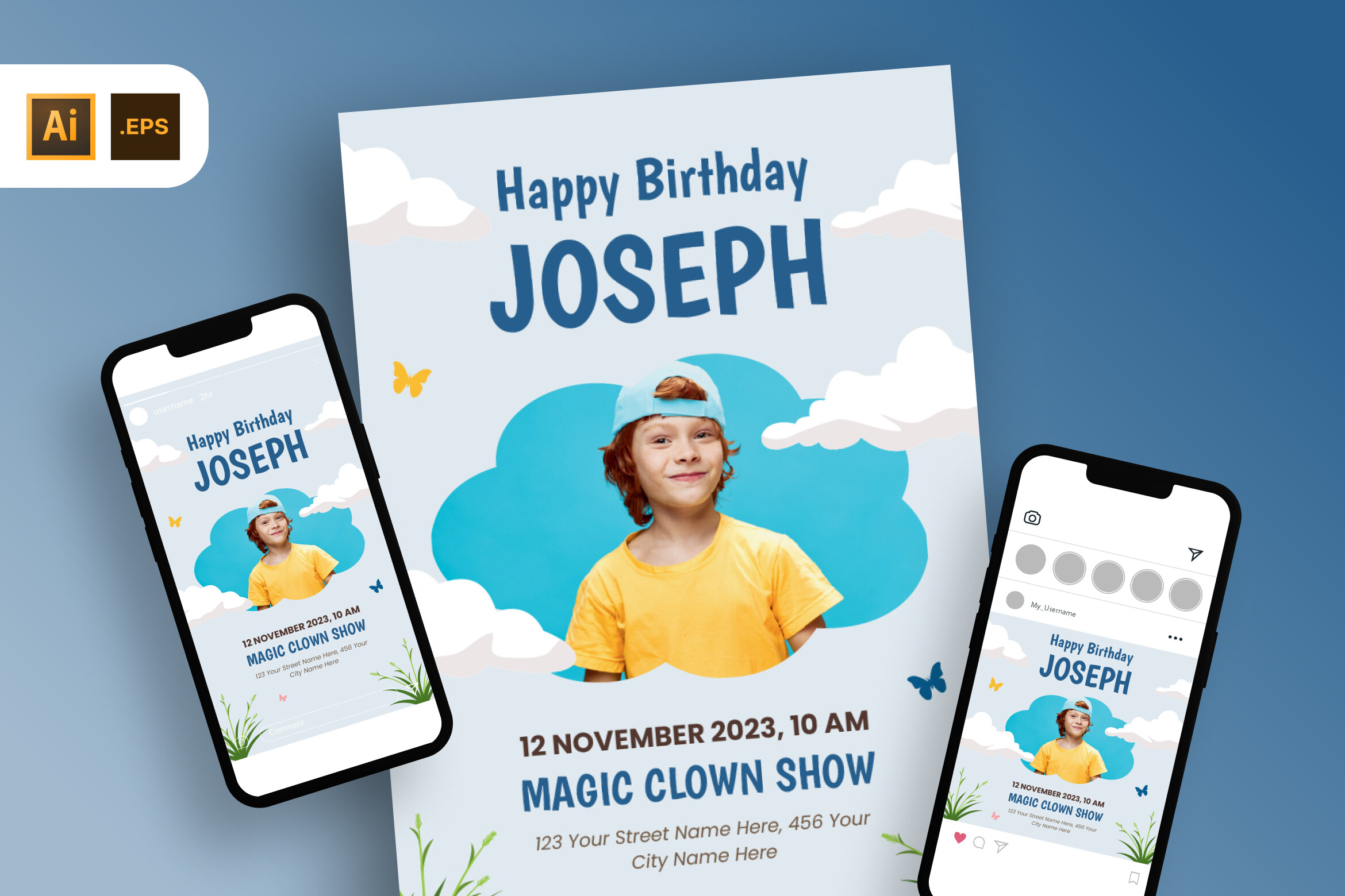Clouds Birthday Invitation Template