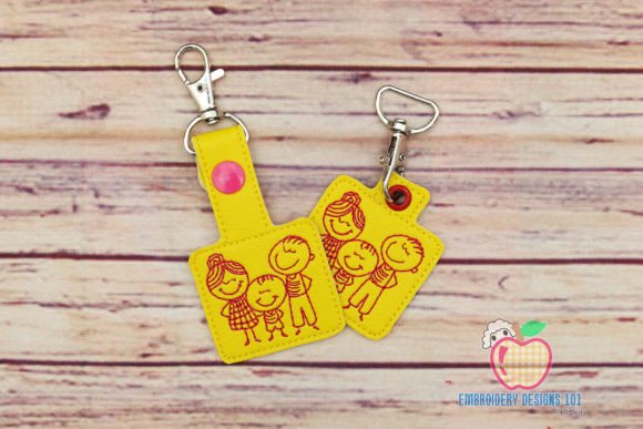 Family Silhouette in the Hoop Keyfob
