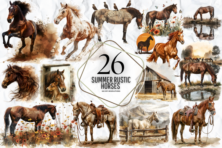 Summer Rustic Horses Clipart Graphic by Markicha Art · Creative Fabrica