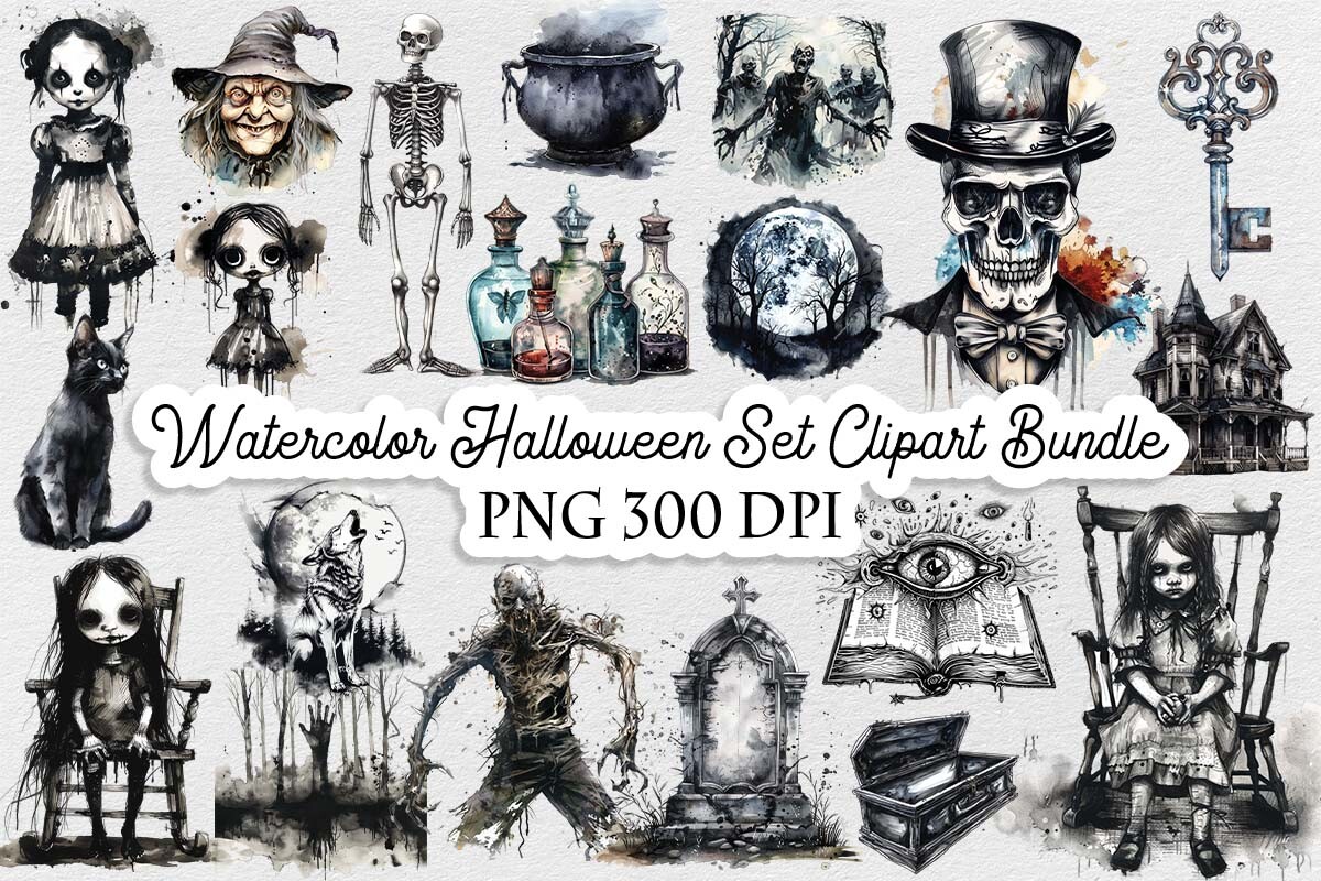 Watercolor Halloween Set Clipart Bundle Graphic by Lloy Design ...