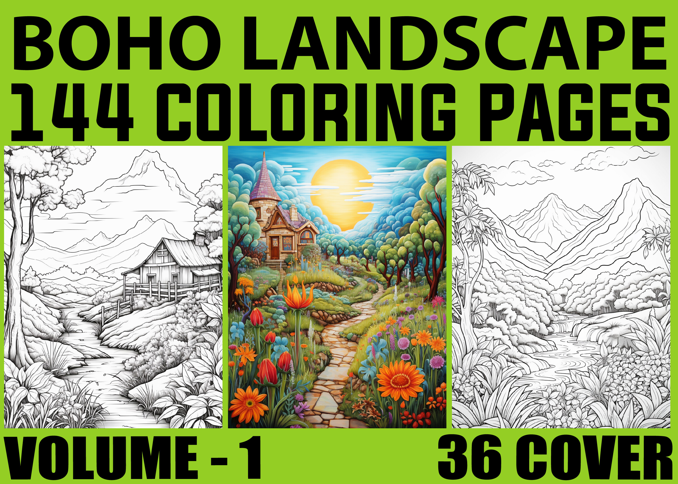 144 Boho Landscape Coloring Pages Adults