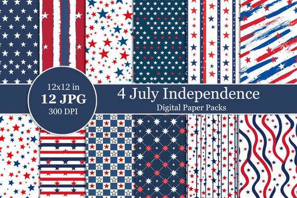4th July Star and Stripes Digital Paper Grafika Papierowe Wzory Przez Nam Tiwa