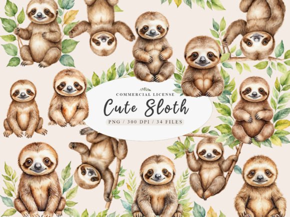 Baby Animal Sloth Clipart,Baby Sloth Png Graphic Illustrations By UsisArt