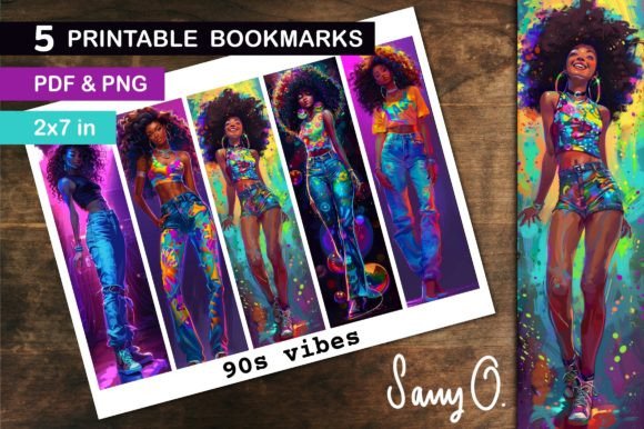 Bookmark Afro Black Girl Neon 90s PNG