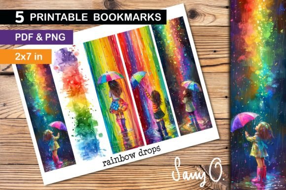 Bookmark rainbow happy girl umbrella PNG for pet remembrance bookmarks and coasters