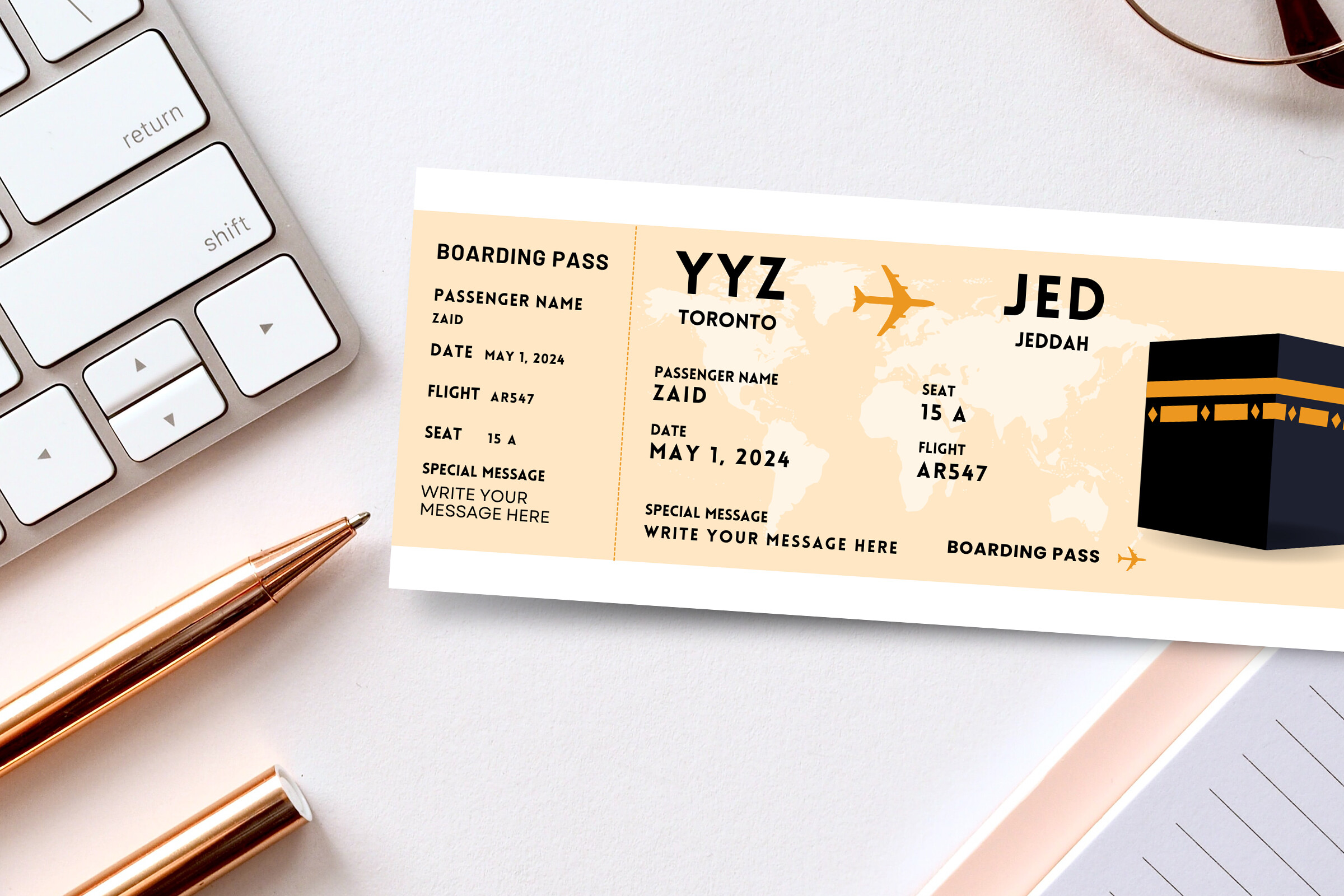 Canva Editable Umrah Boarding Pass