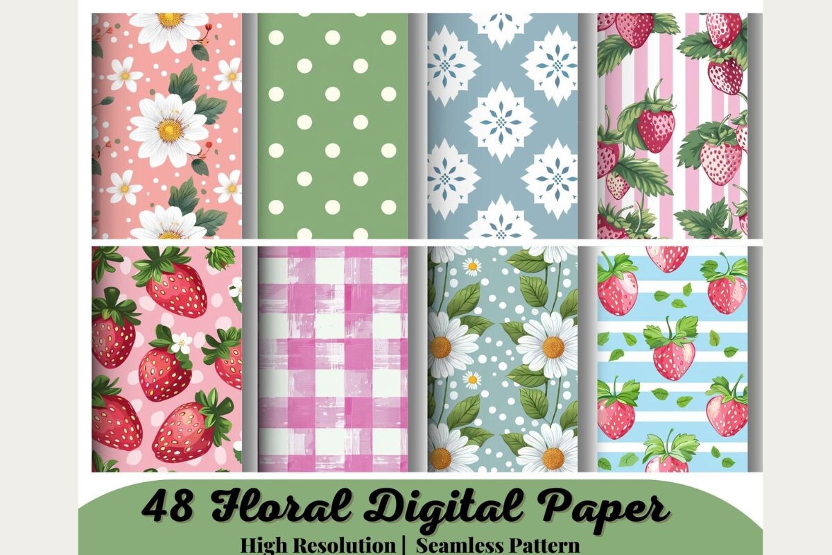 Floral Digital Paper Groovy Graphic by 99CentsCrafts · Creative Fabrica