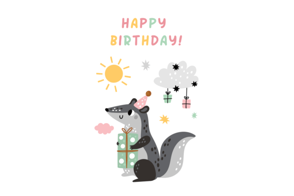 Happy Birthday Card. Cute Forest Animal — Digital file